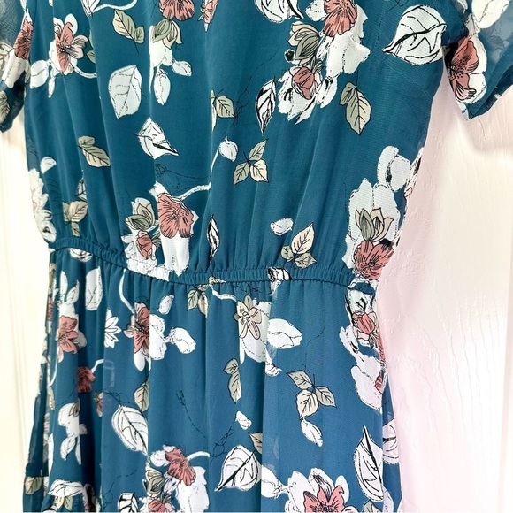 Bohme Teal Floral Sheer Overlay Midi Dress Size S - Picture 7 of 13